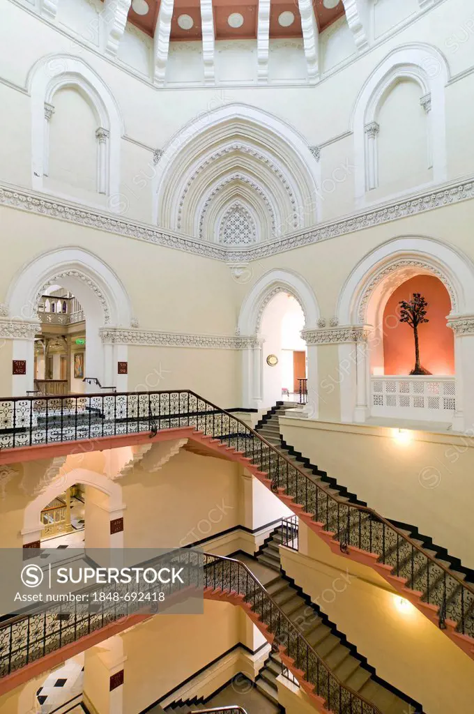 Staircase, historic wing of the Taj Mahal Hotel, Colaba district, Mumbai, Maharashtra, India, Asia