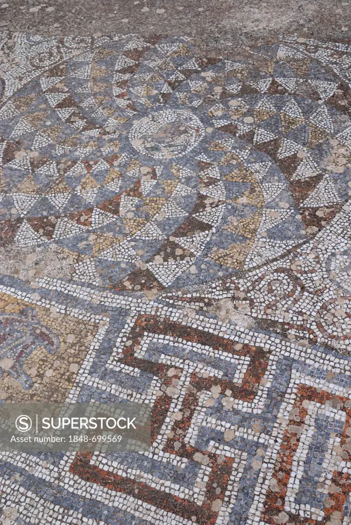 Mosaic floor, terraced houses in Curetes Street, excavations, ruins of Ephesus, Efes, UNESCO World Heritage Site, Selcuk, Lycia, Southwest Turkey, Wes...