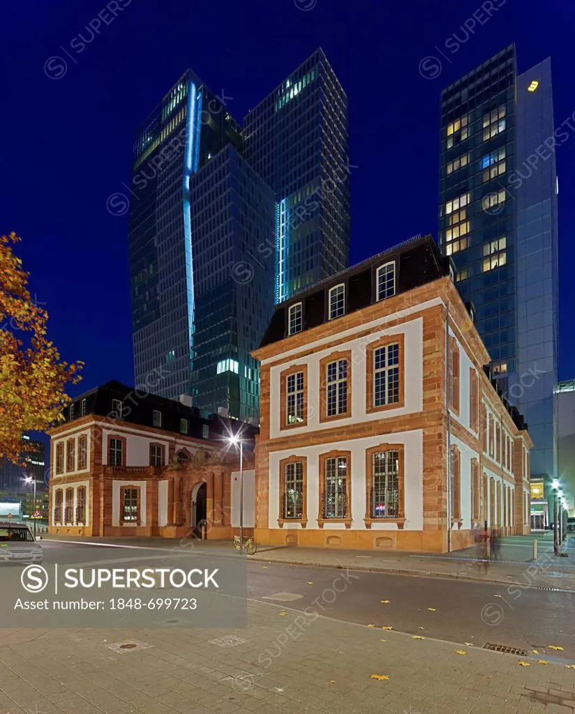 Palais Thurn und Taxis in front of the office tower project Palaisquartier, Thurn-und-Taxis-Platz square, Frankfurt, Hesse, Germany, Europe, PublicGro...