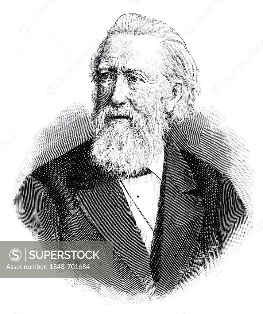 Historical illustration from the 19th century, portrait of Hans Theodor Woldsen Storm, 1817 - 1888, a German writer of German realism and lawyer