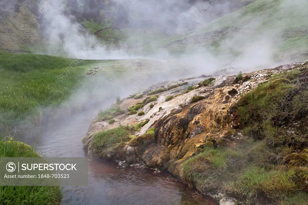 Hot springs in the Hveragerdi geothermal area, Hveragerdi valley, Hveragerði, Hveragerdisbaer, Iceland, Europe