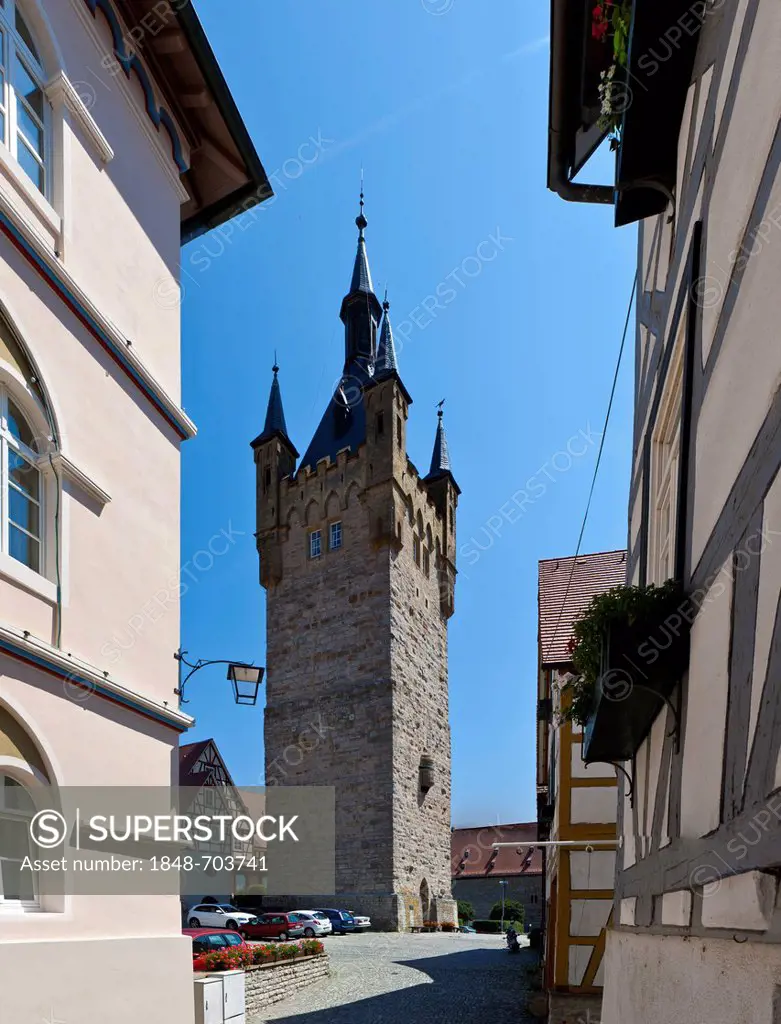 The Blue Tower, western keep of the former Staufen Imperial Palace, historic town centre of Bad Wimpfen, Neckartal, Baden-Wuerttemberg, Germany, Europ...