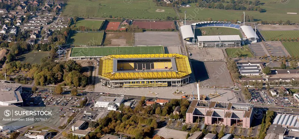 Aerial view, New Tivoli stadium, Alemannia Aachen soccer stadium, built in 2009, Aachen, North Rhine-Westphalia, Germany, Europe