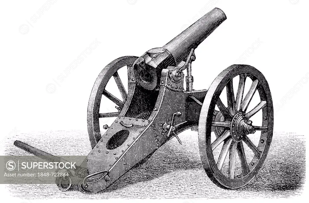 Historical illustration from the 19th Century, representation of a field howitzer