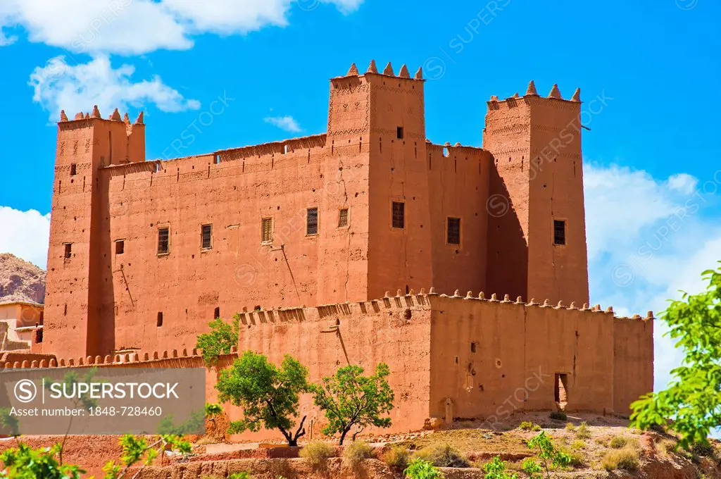 Restored kasbah, mud fortress, castle of the Berber people, Tighremt, Dades Valley, Southern Morocco, Morocco, Africa