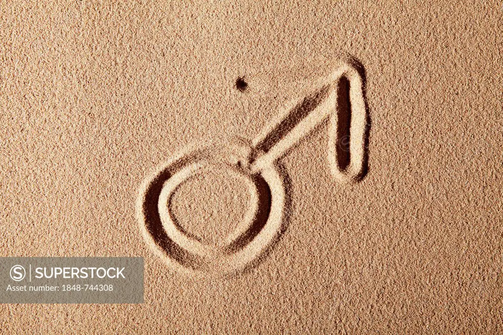 Mars sign, symbol of masculinity, drawn in sand