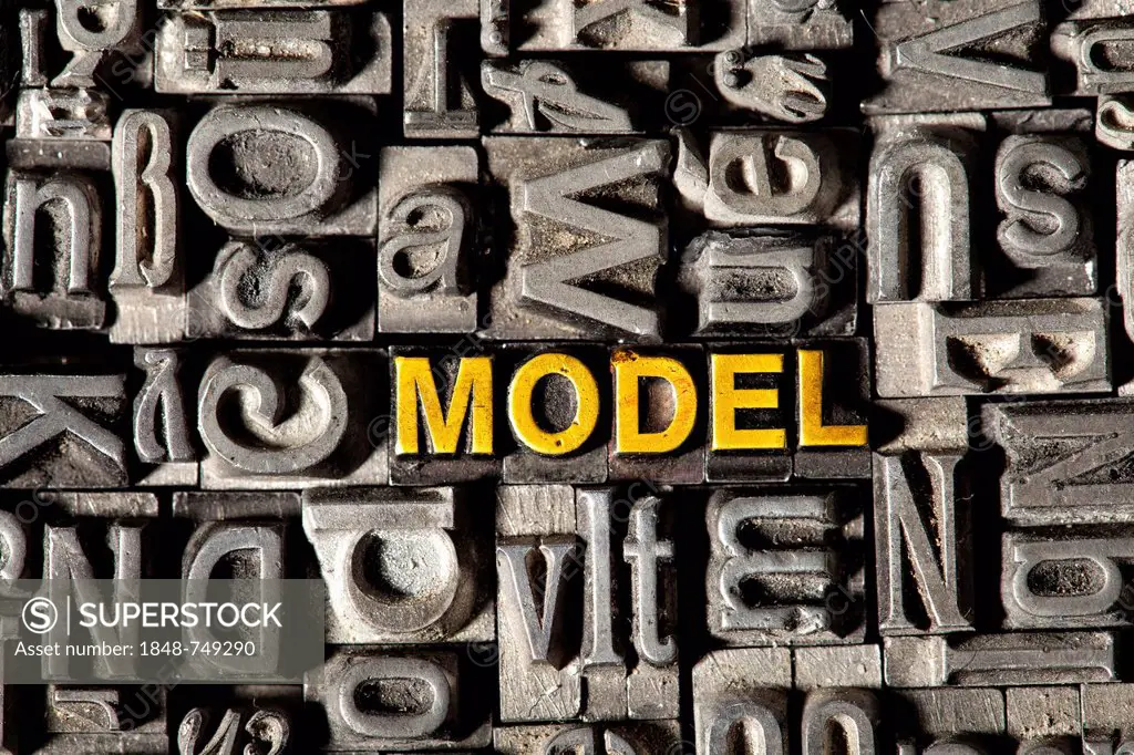 Old lead letters forming the word MODEL