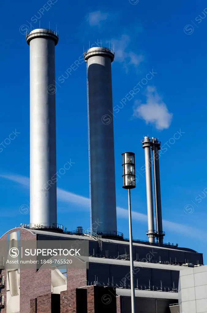 Smokestacks of Vattenfall Power Plant, Michaelkirchstrasse, Berlin Mitte,  Berlin, Germany, Europe - SuperStock