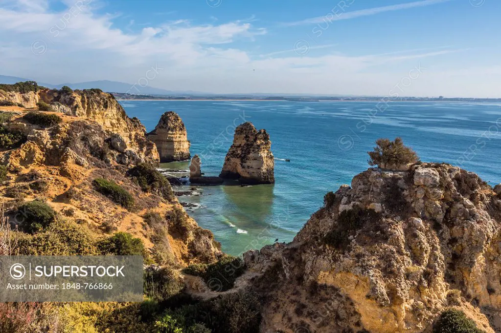 View of Praia do Camilo as seen from Ponta da Piedade, coastal landscape