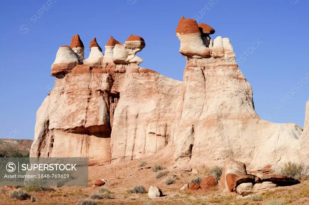 Colourful hoodoos, rock pillars, sandstone formations