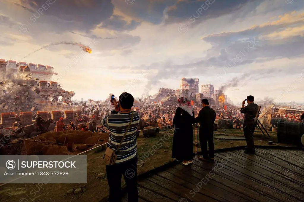 Painting of the conquest of Constantinople in 1453 by the Ottomans under Sultan Fatih Sultan Mehmed, Museum Panorama 1453 in Topkapi city park