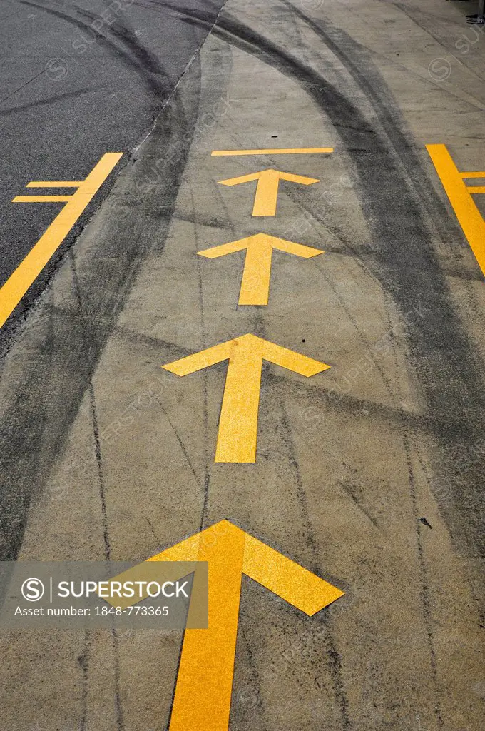 Markings in the pit lane during testing at the Circuit de Catalunya or Circuit de Barcelona, race track