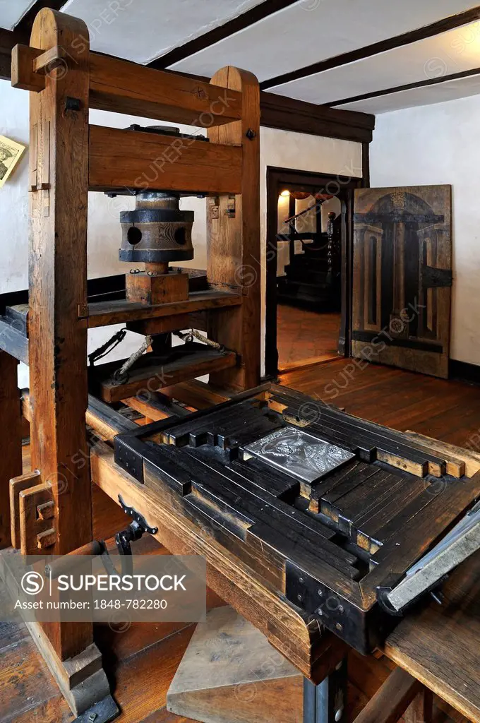 Relief printing press for printing woodcuts, reconstruction after a drawing by Albrecht Duerer, Albrecht Duerer House