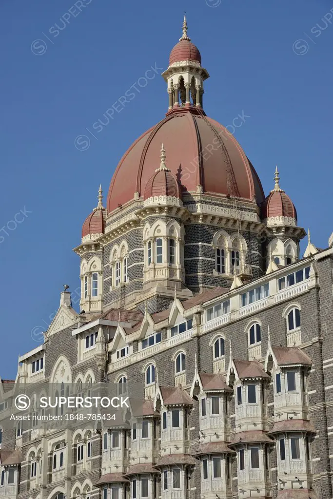 Façade of the Taj Mahal Hotel, badly damaged in a terrorist attack in November 2008, reopened in 2010