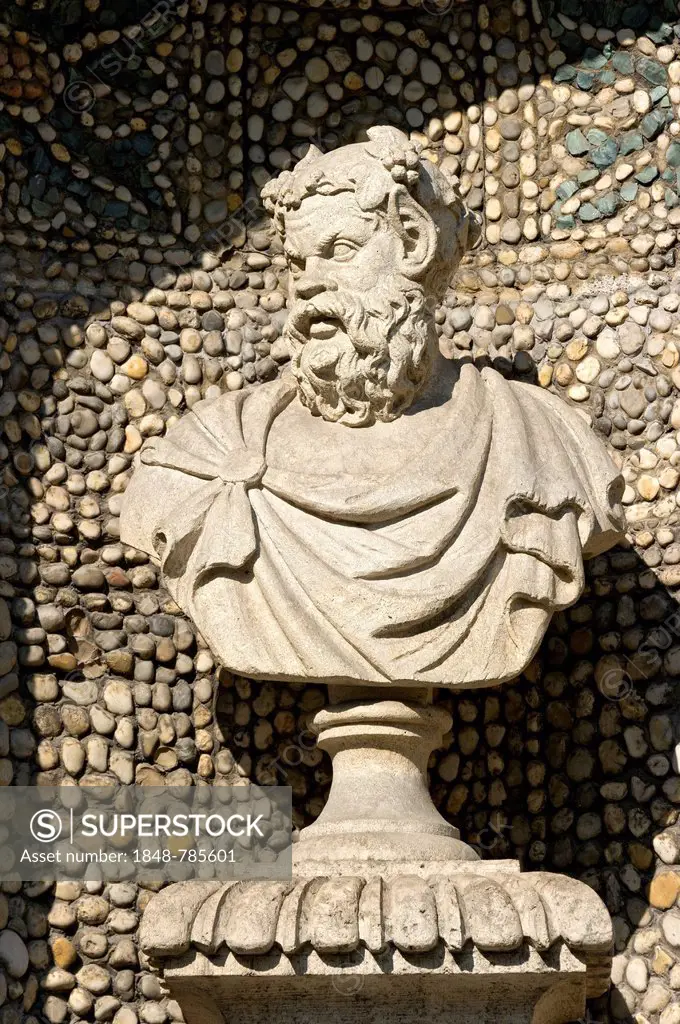 Decorative bust of a satyr, inspired by a portrait of Socrates, by Josef Rauch, outer wall of the Bavarian National Museum, Bayerisches Nationalmuseum