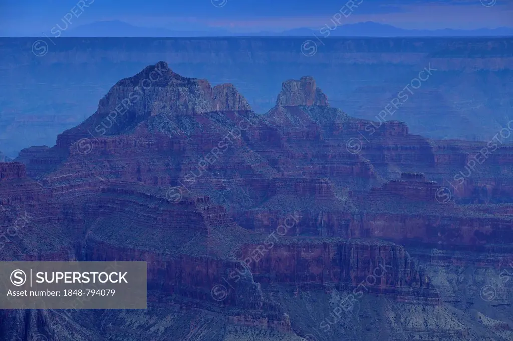 Brahma Temple and Zoroaster Temple in the evening light, North Rim