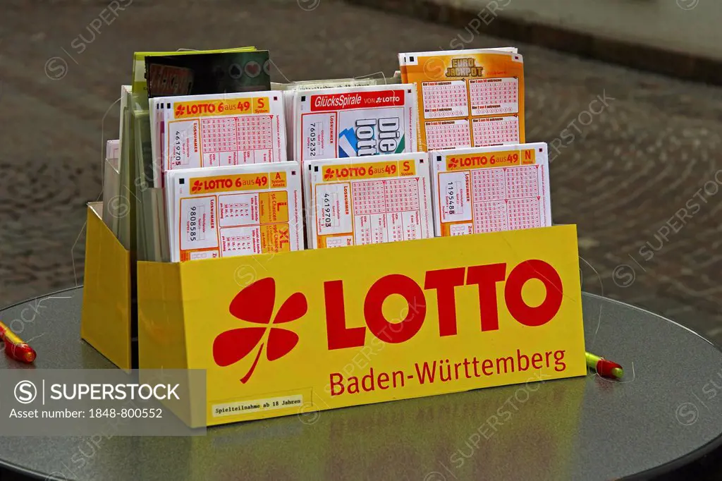 Stand with various lottery coupons