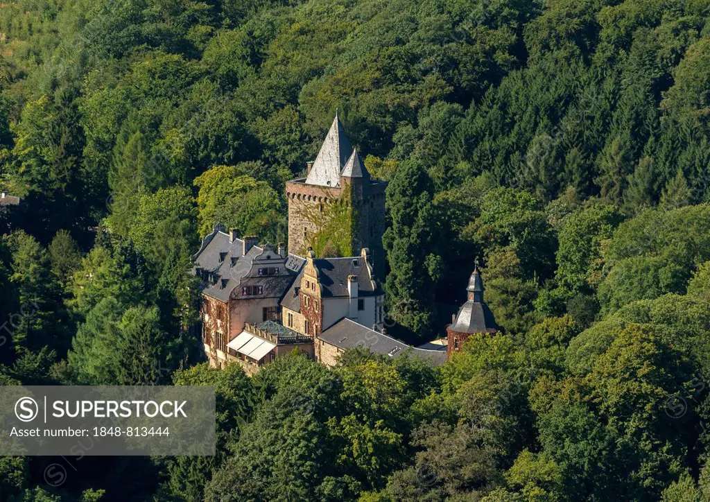 Aerial view, Schloss Landsberg Castle, Ratingen, North Rhine-Westphalia, Germany