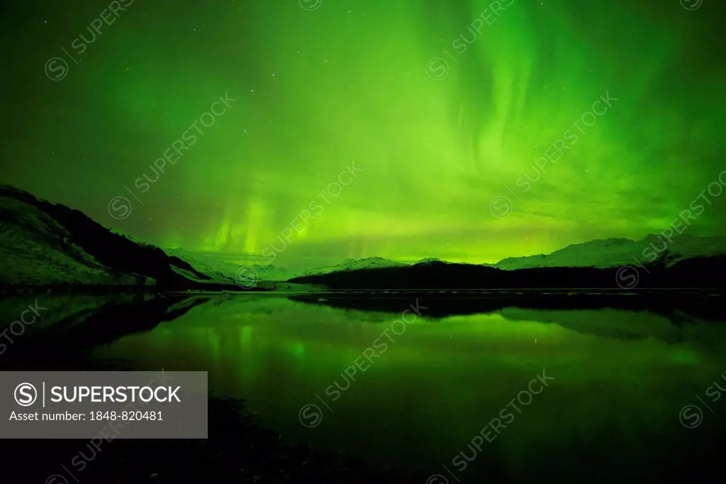 Aurora borealis over College Fjord, Prince William Sound, Alaska