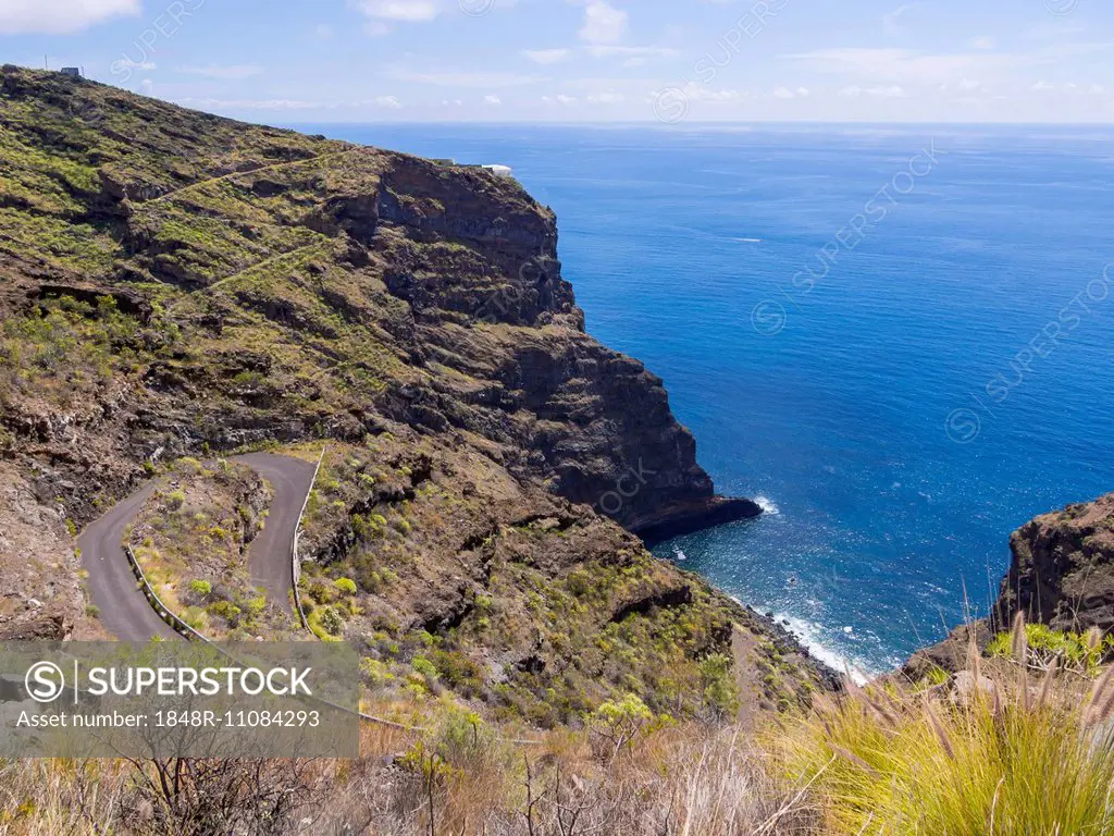 Steep canyons at the Camino del Prois, road to pirate bay, Tijarafe, La Palma, Canary Islands, Spain