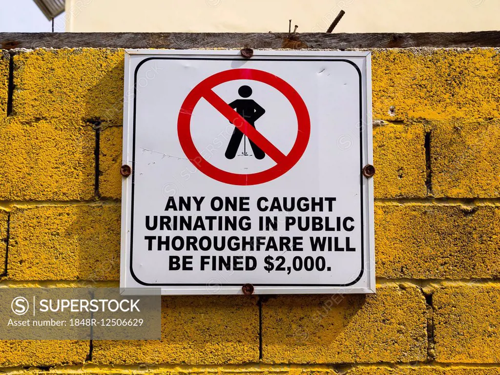 Warning sign against urinating in public, Falmouth, Trelawny Parish region, Jamaica