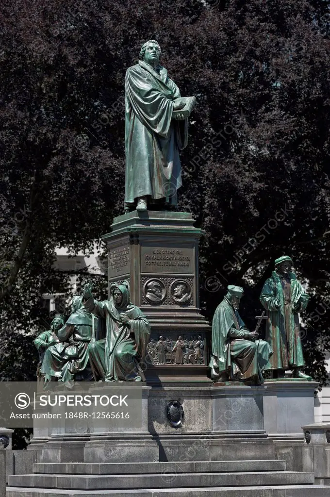 Luther Memorial, or Reformation Monument, detail, middle part depicting Martin Luther, 1868, design by Ernst Rietschel, Worms, Rhineland-Palatinate, G...