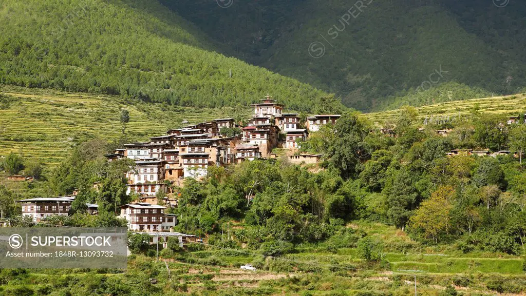 Rinchengang village with traditional houses, Wangdue Phodrang District, Bhutan