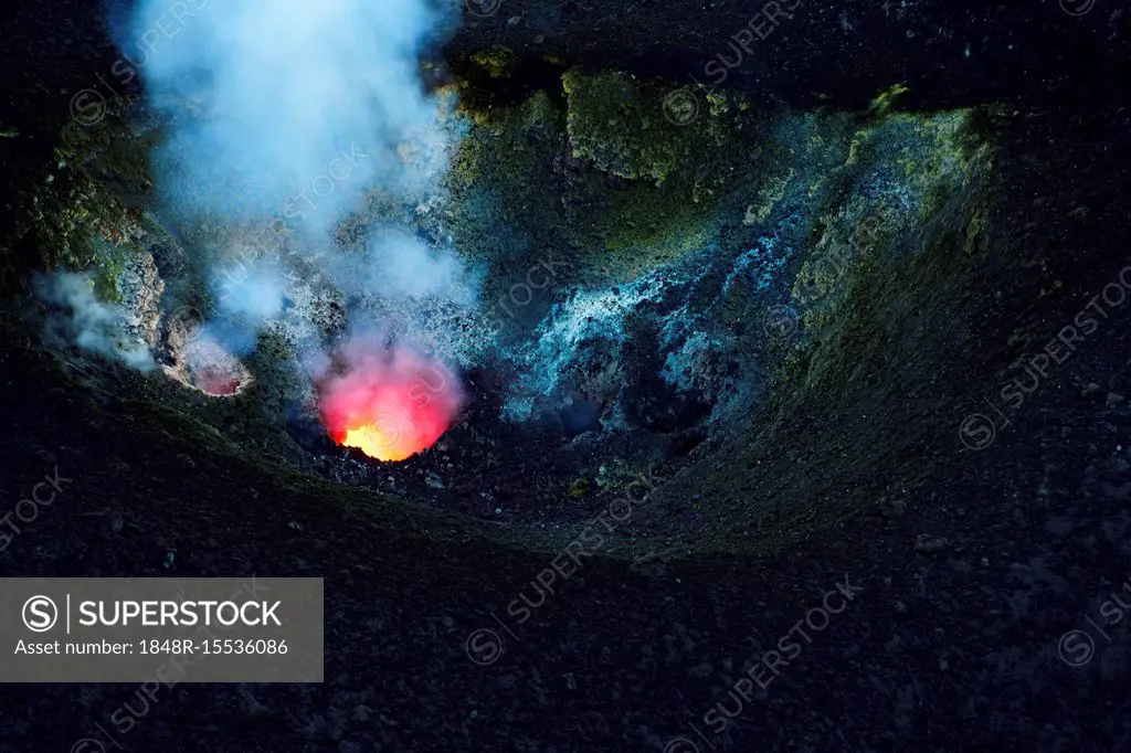 Crater of Stromboli just in front of eruption, Stromboli island, Lipari or Aeolian Islands, Sicily, Italy