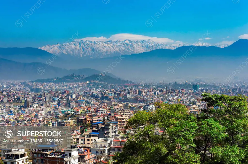 View over Kathmandu and the Himalaya mountain range from Kirtipur, Nepal