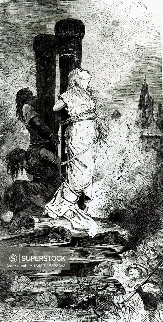 Burning of witches in the Middle Ages, steel engraving, 19th century