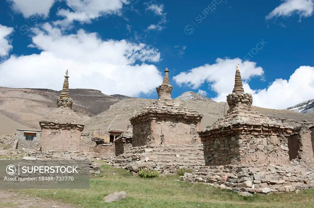 Tibetan Buddhism, Gyangdrak Gompa monastery, three ancient stupas, region around Mount Kailash, Ngari Prefecture, Gangdise Mountains, Trans-Himalaya m...