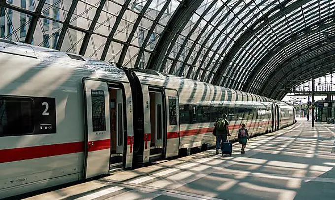 Travellers at Berlin Central Station, Berlin, Germany, Europe