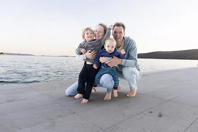 Family by the sea, Seget Vranjica, Croatia, Europe