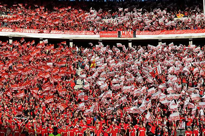 Fanblock SC Freiburg SCF, 79th DFB Cup Final, Olympiasstadion, Berlin, Germany, Europe