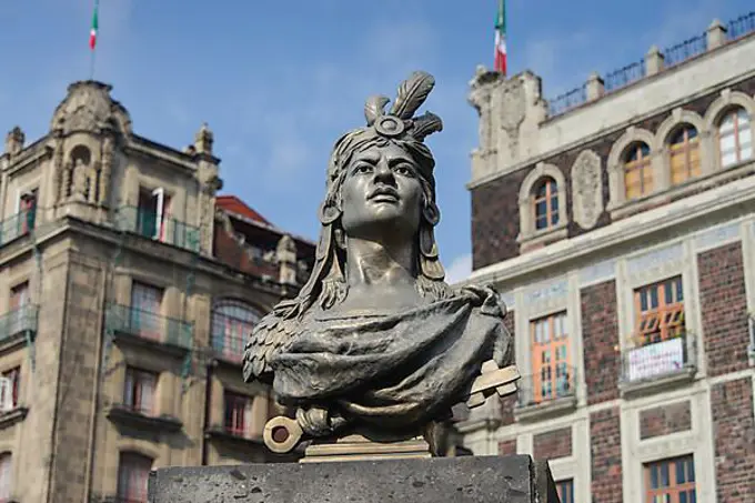 Statue, Cuauhtemoc, Zocalo, Mexico City, Mexico, Central America