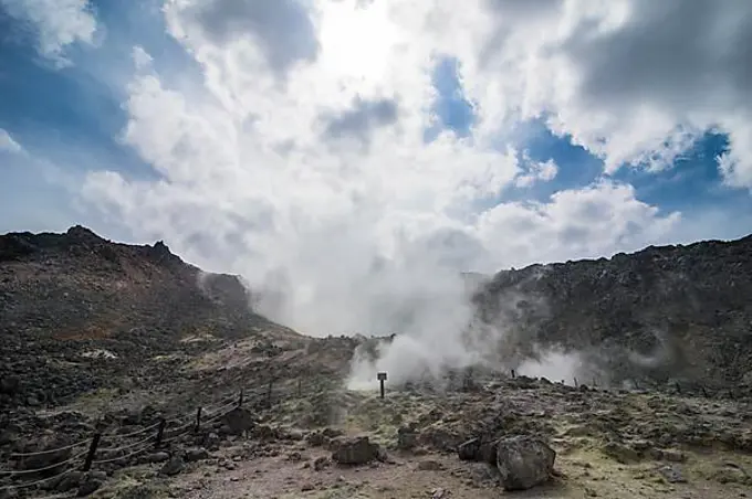 Smokey Iozan (sulfur mountain) active volcano area, Akan National Park, Hokkaido, Japan, Asia