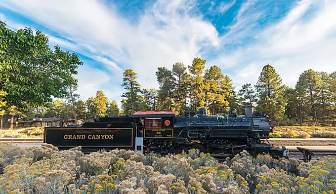 Grand Canyon historic steam train, South Rim, Grand Canyon National Park, Arizona, USA, North America