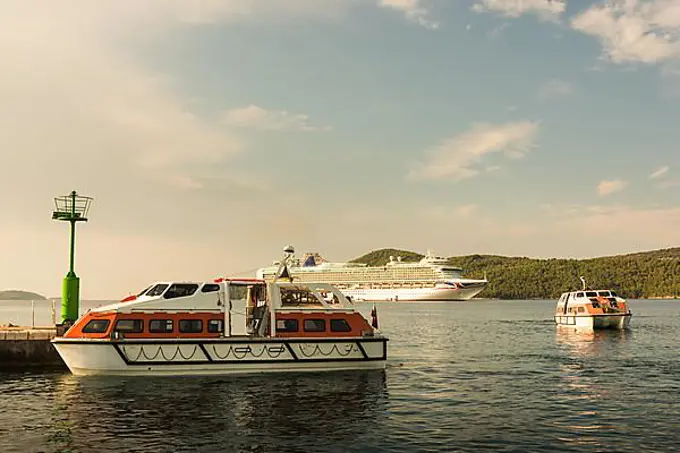 Cruise ship landing boats in croatia