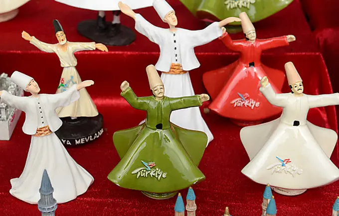 Whirling Dervishes, figures as souvenirs, souvenir stand, Istanbul, Istanbul Province, Turkey, Asia