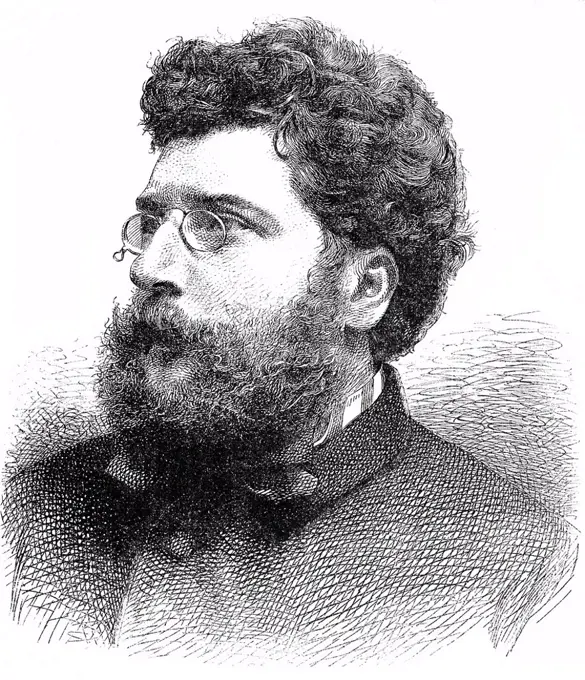 Historic drawing, portrait of Georges Bizet, 1838 - 1875, a French composer of the Romantic period