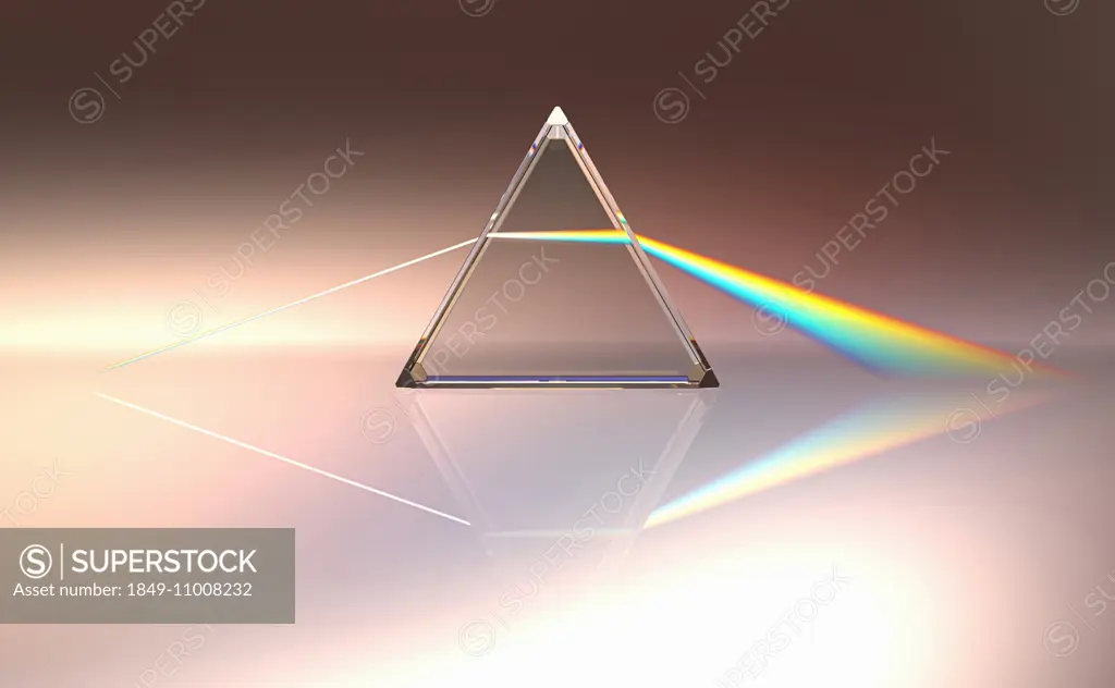 Light beams refracted through prism into color spectrum