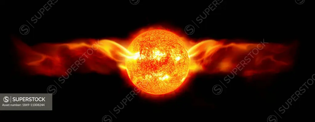 Sun with solar flares as winged sun disk