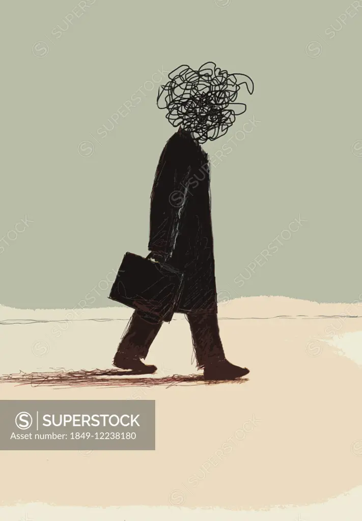 Businessman with head of tangled lines