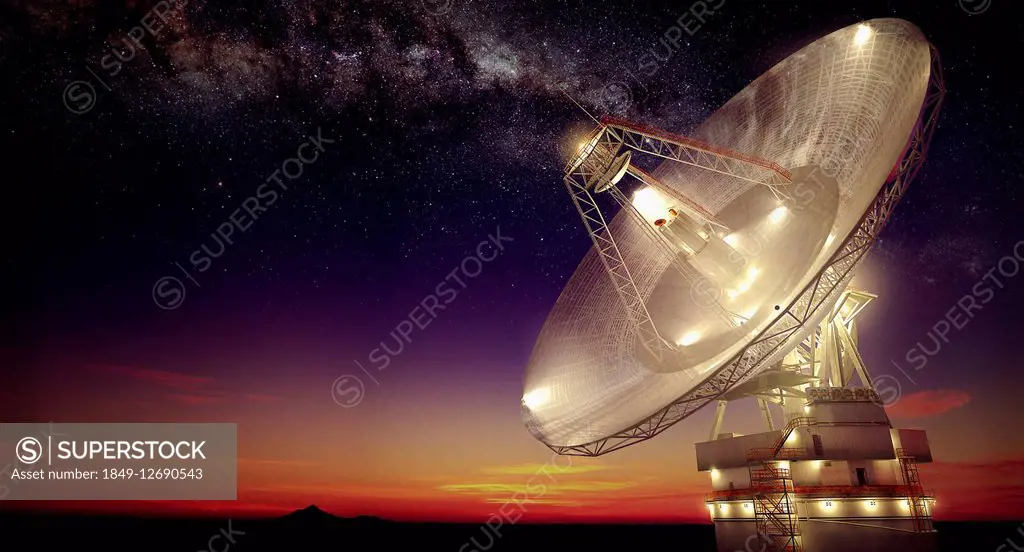 Radio telescope at night