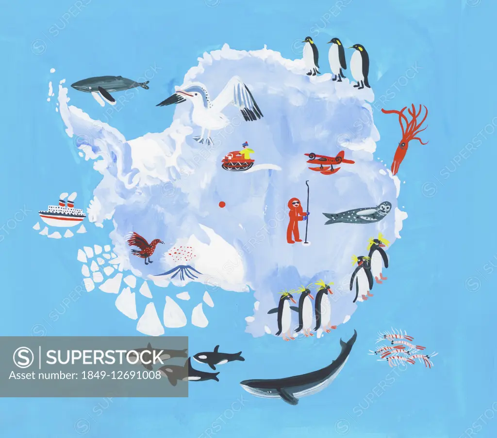 Illustrated map of Antarctica