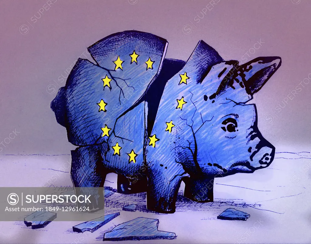 European Union flag on broken piggy bank