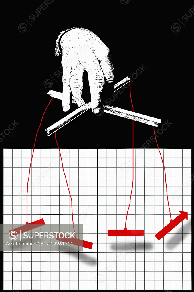 Businessman puppeteer manipulating graph