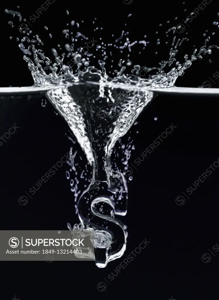 Dollar sign falling into water and splashing