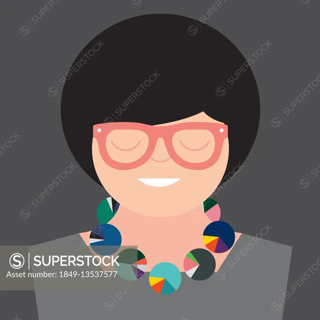 Smiling businesswoman with pie chart necklace