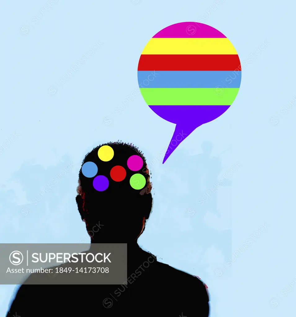 Man thinking and speaking in rainbow colours